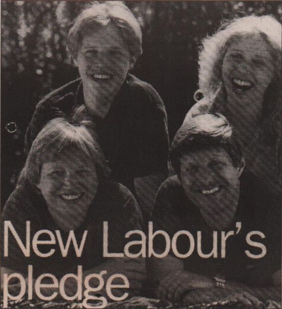 Thumbs up for the middle class (Labour manifesto cover - 'New Labour's pledge'