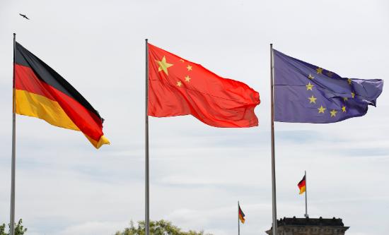 Flags of Germany, China and the EU