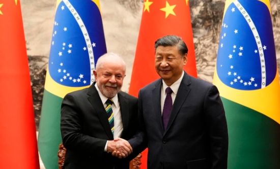 Brazilian president Luiz Inacio Lula da Silva, leftl, with Chinese president Xi Jinping