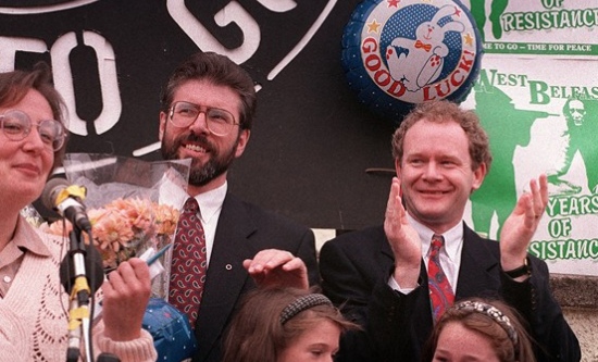 Gerry Adams and Martin McGuinness at a ceasefire celebration
