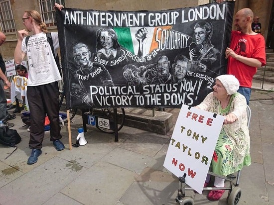 Terri Gavin (bottom right) at Anti-Interment Group demonstration, London