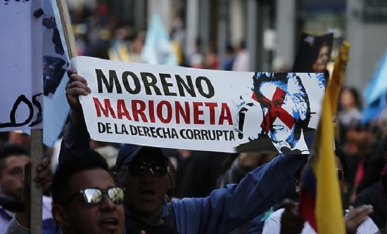 Protestors condemn President Moreno as a right-wing puppet