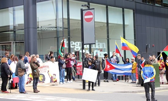 RCG and Latin American activists protest outside The Guardian, 2017