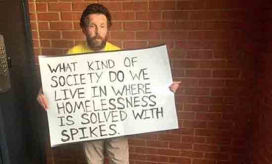 Man protests against 'hostile architecture' in Manchester