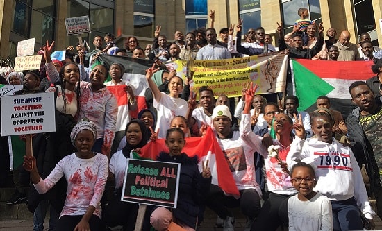Sudanese community protest in Glasgow, June 2019