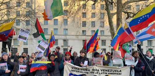 Protest outside Downing Street, London (Photo: FRFI)