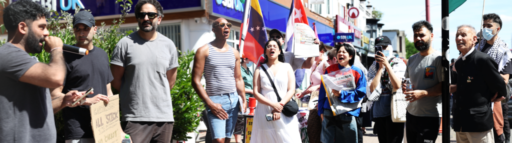 Protesters outside Soho Road Business Improvement District offices, Birmingham, oppose Operation Fearless