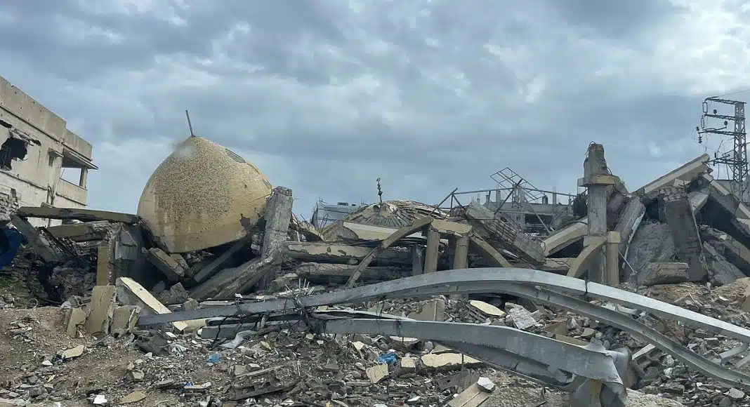 A mosque in Gaza destroyed in an Israeli airstrike, 20 February 2025 (photo: Jaber Jehad Badwan | CC BY-SA 4.0)