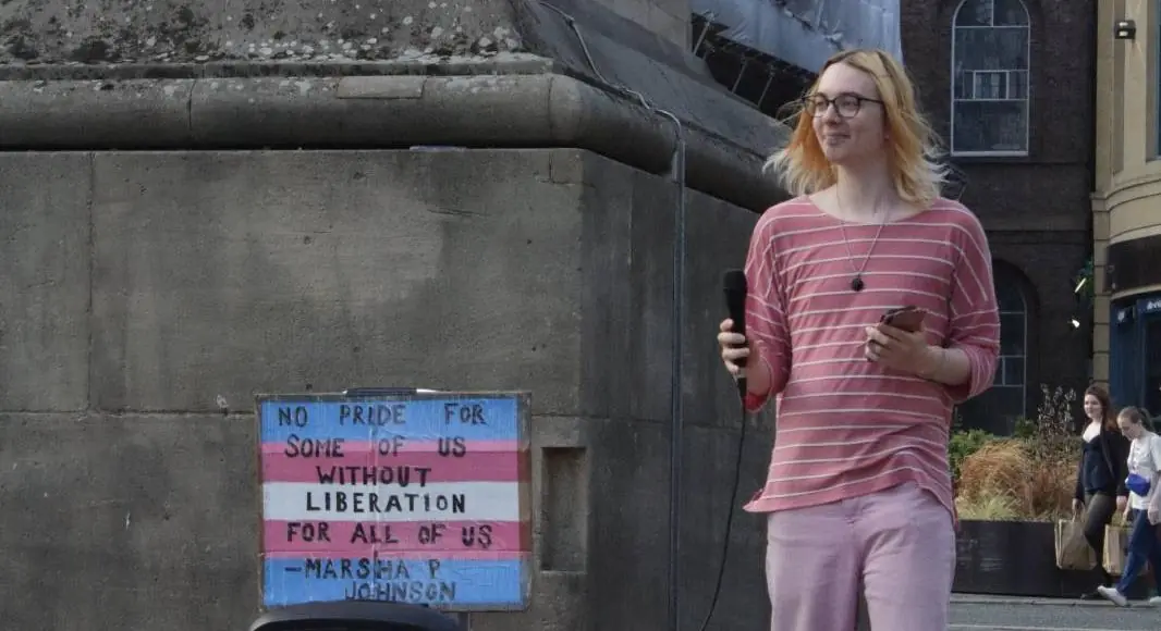 An FRFI supporter speaks at Grey's Monument. Photo: FRFI